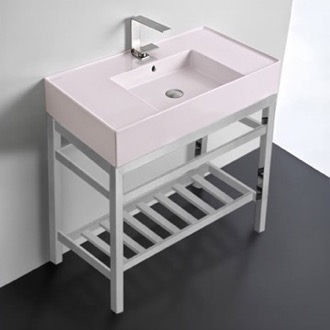 Console Bathroom Sink Pink Console Sink With Chrome Base, Modern, 32